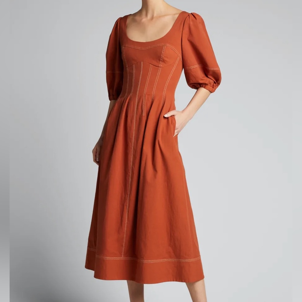 JONATHAN SIMKHAI Lena Puff Sleeve Midi Dress